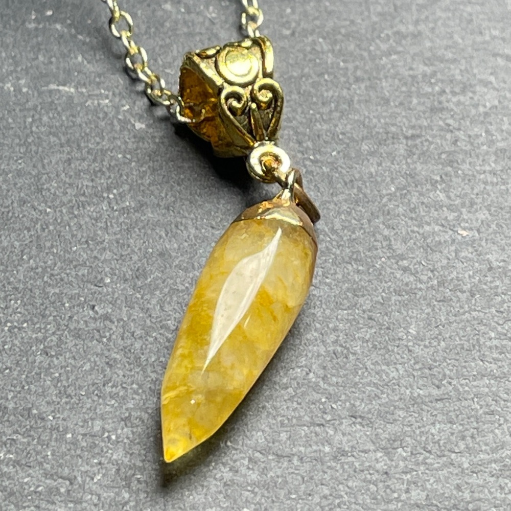Yellow Jade Nugget Necklace Pendant Gold Plated Chain - Picture 10 of 15